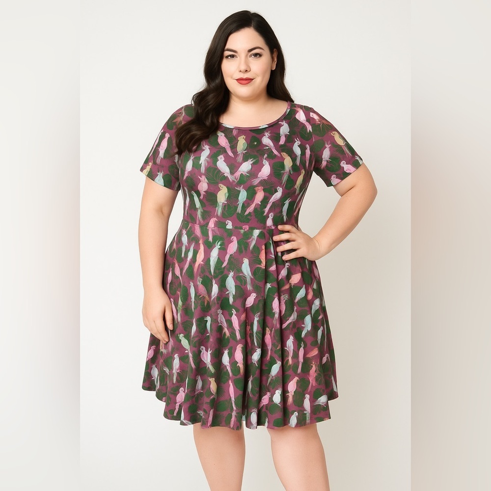 Unique Vintage X GB Tropic Print‎ Fit-And-Flare Dress, size XL